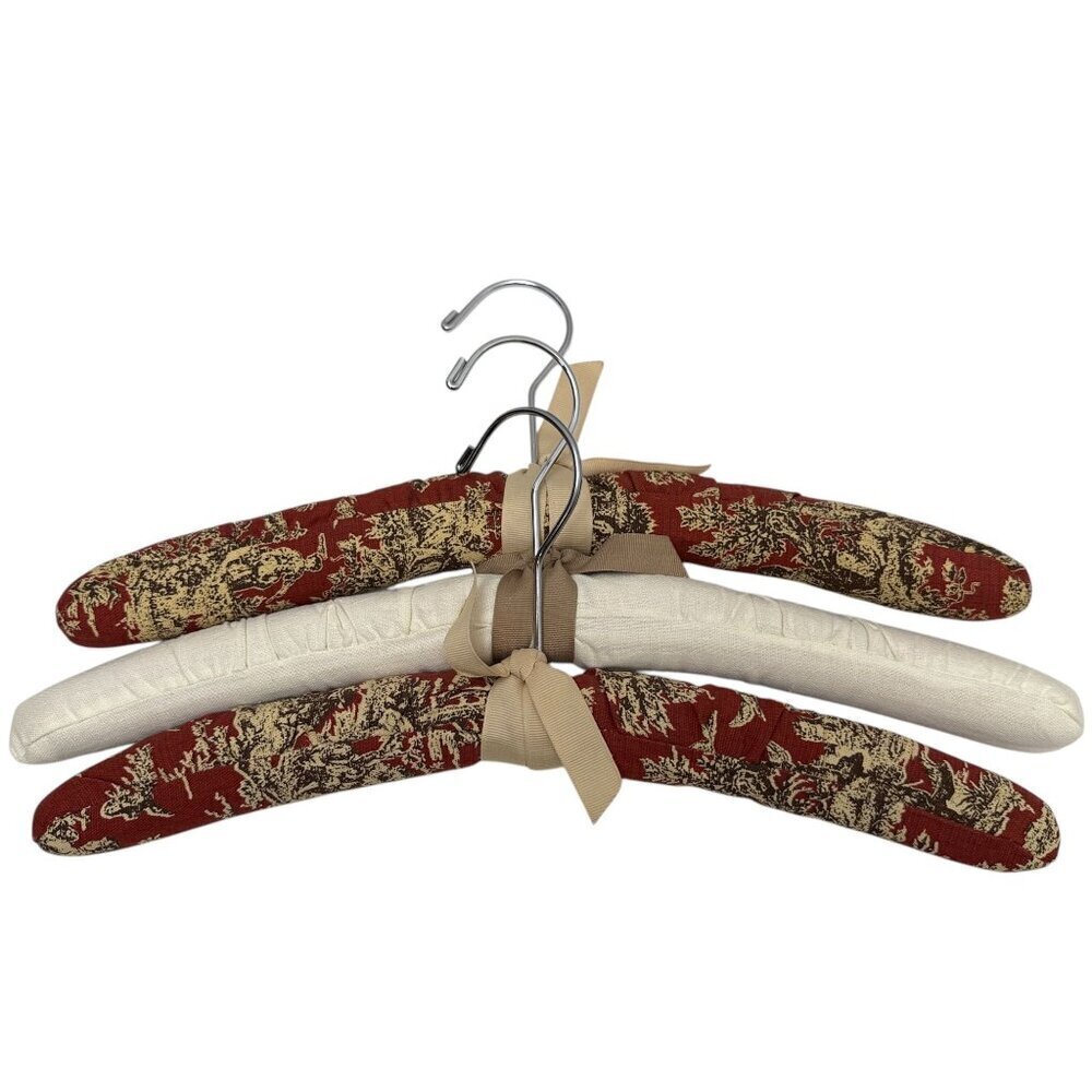 French Country Padded Hangers Set of 3 Red Toile Fabric